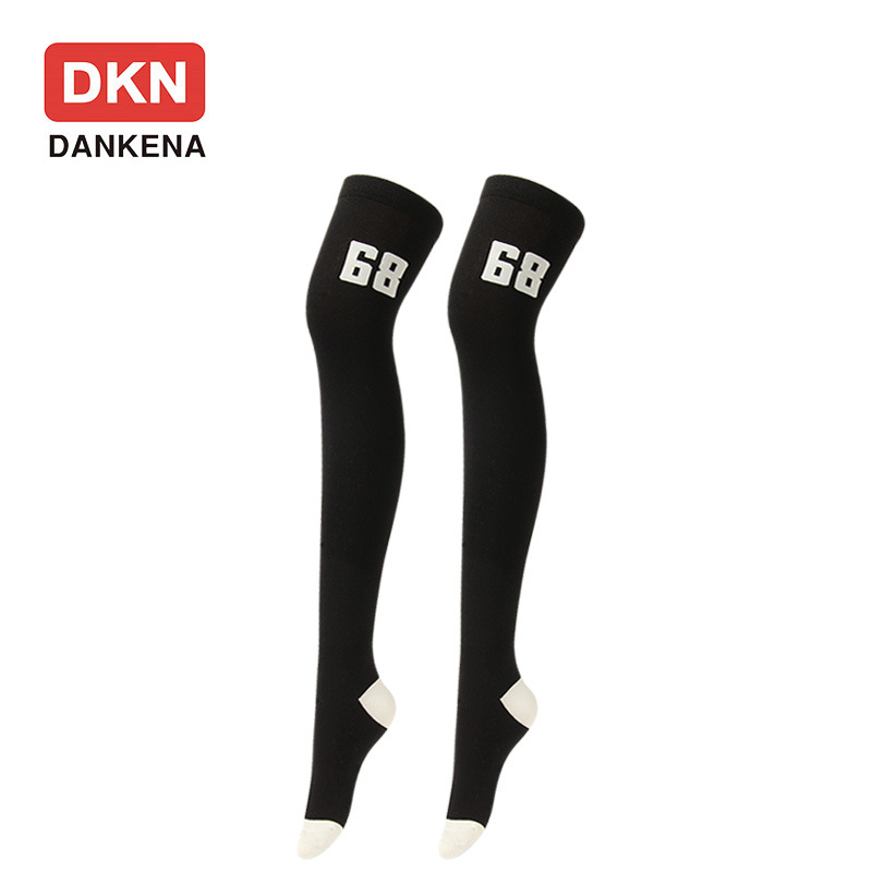 DANKENA Autumn Black Gray Slim 23 Digital Plus Fertilizer Stockings Knit Cotton Socks Thigh High Socks